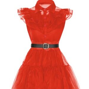Red Tulle Three Tiered Layered A-line Dress